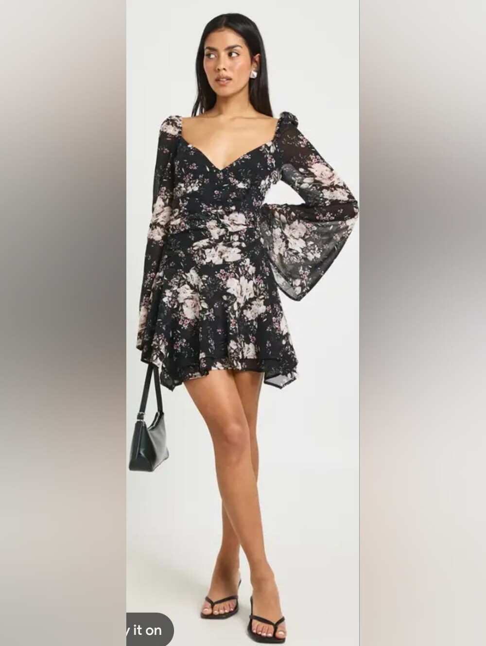 Black Floral Long Sleeve Mini Dress